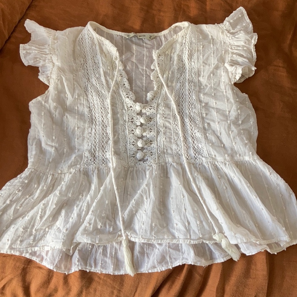 Zara flutter sleeve peplum Indian cotton blouse - Picture 2 of 10